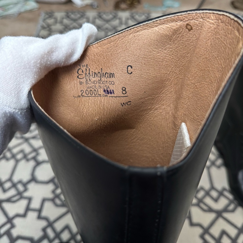 The Effingham by Bond Boot Black Leather Equestrian Lace Tall Riding Boots Sz 8 - Picture 8 of 17